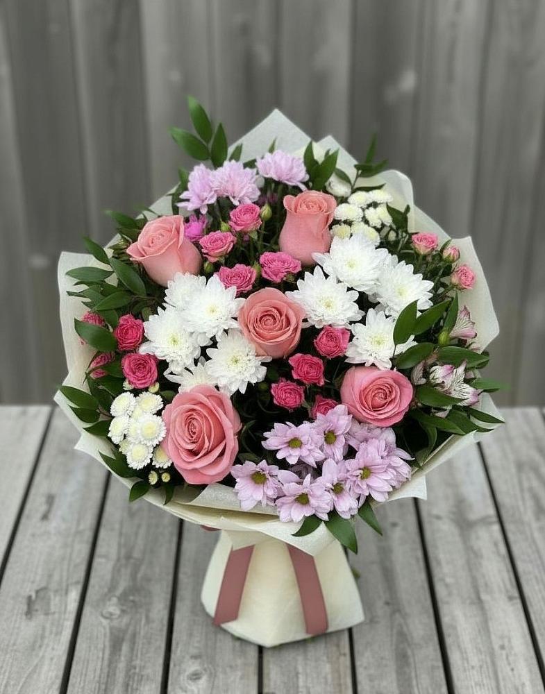 Букет цветов из: Альстромерии, Гвоздики, Розы и Хризантемы в Увельском