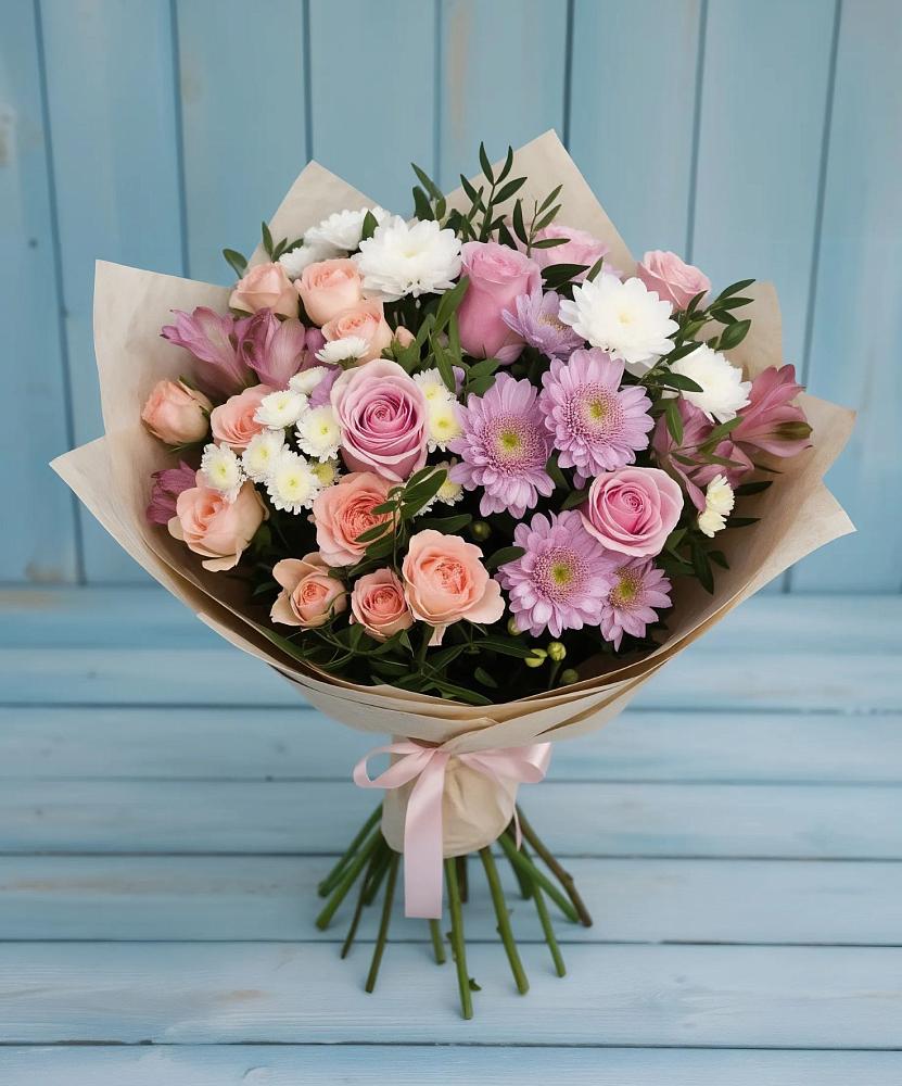 Букет цветов из: Хризантемы, Розы и Альстромерии в Увельском