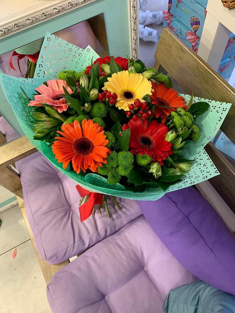 Букет цветов из: Герберы, Хризантемы и Альстромерии в Увельском