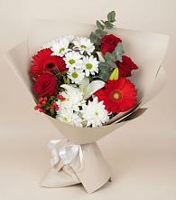 Букет цветов из:  Розы, Хризантемы, Герберы и Лилии в Увельском