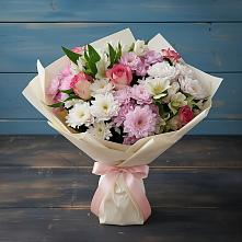 Букет цветов из:  Хризантемы, Альстромерии и Розы #REPLACE_PRED# Увельском