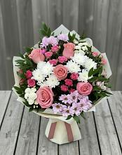 Букет цветов из:  Альстромерии, Гвоздики, Розы и Хризантемы в Увельском