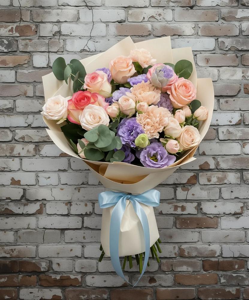 Букет цветов из: Розы, Лизиантусы и Гвоздики в Увельском