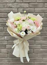 Букет цветов из:  Гвоздики, Розы, Лизиантусы и Хризантемы в Увельском