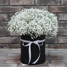 Цветочная композиция из Гипсофила в шляпной коробке в Увельском