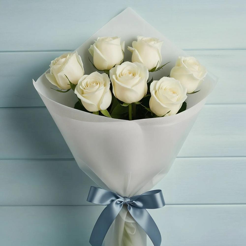 Букет 7 Белых роз Эдлесс Лав в Увельском